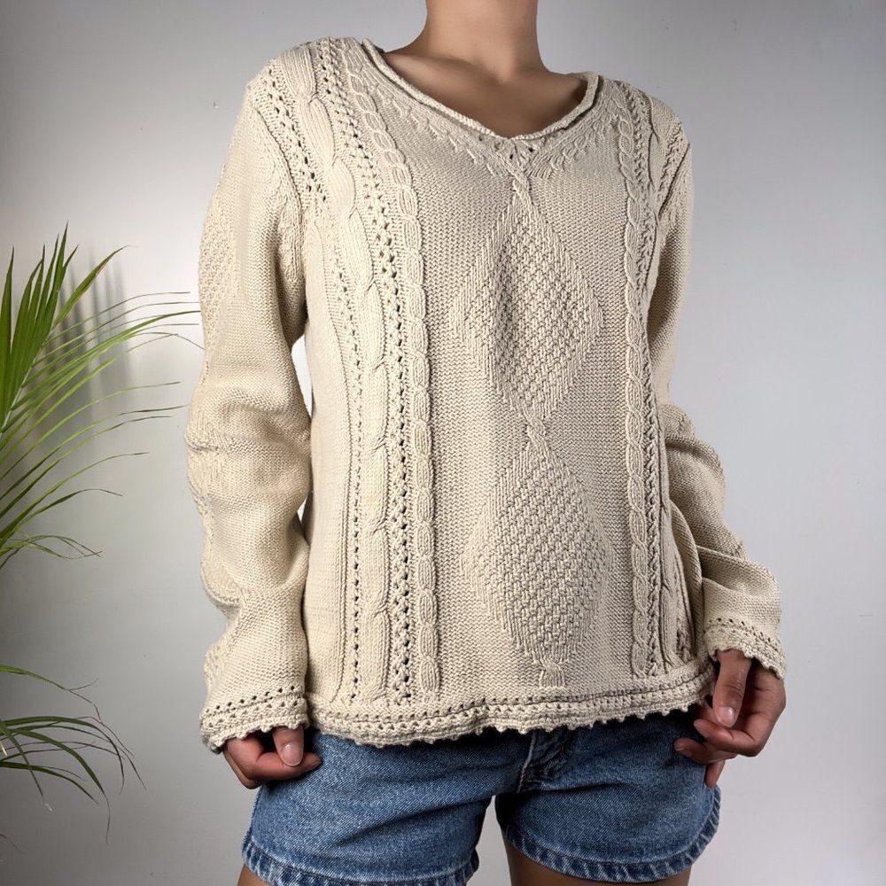 Villager Woman's Knit Sweater Beige Vintage